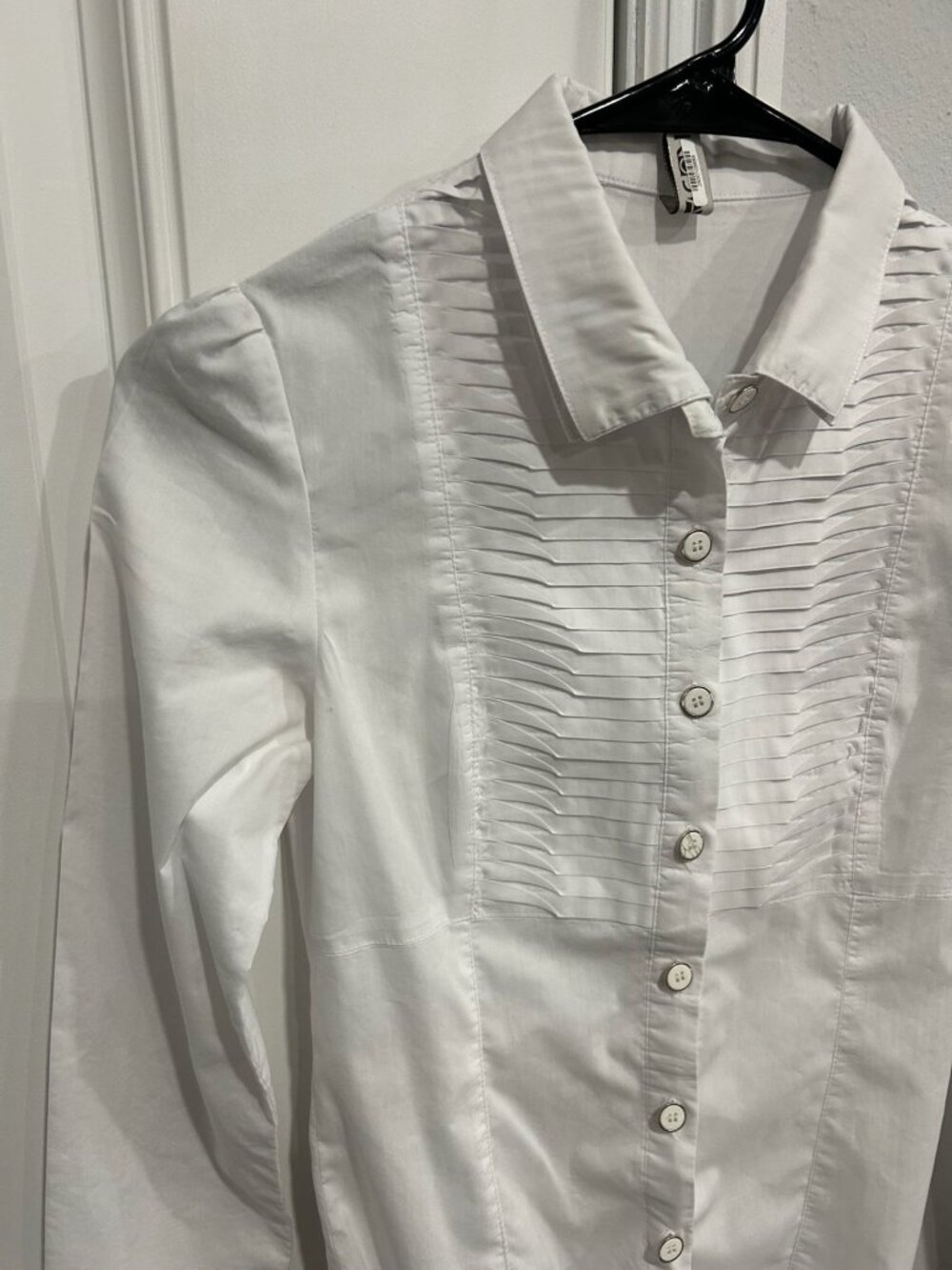 Koja Medium White Long Sleeve Tuxedo Button Down Bodysuit Pintuck Retro - Picture 4 of 12
